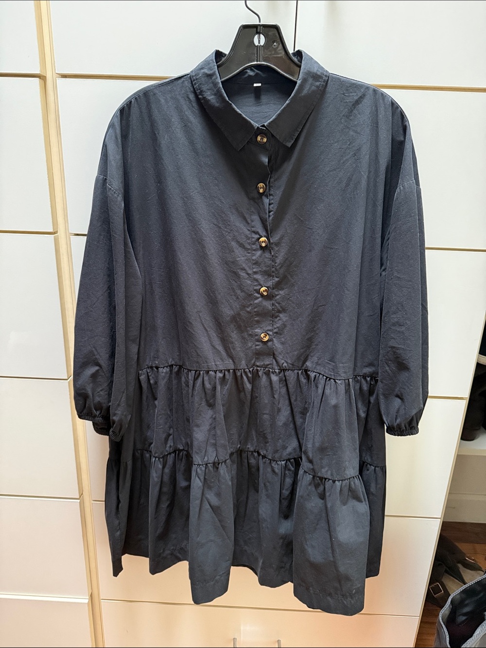 Black Tiered Button-Front Women's Baby Doll Dress